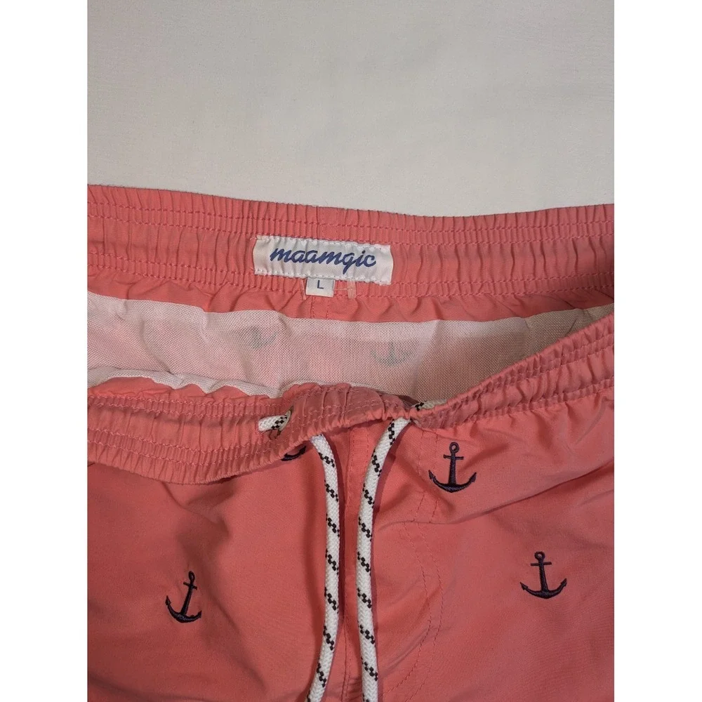 Maamgic Swim Trunks Men's L‎ arge Coral Anchor Print Elastic Waist Pockets
